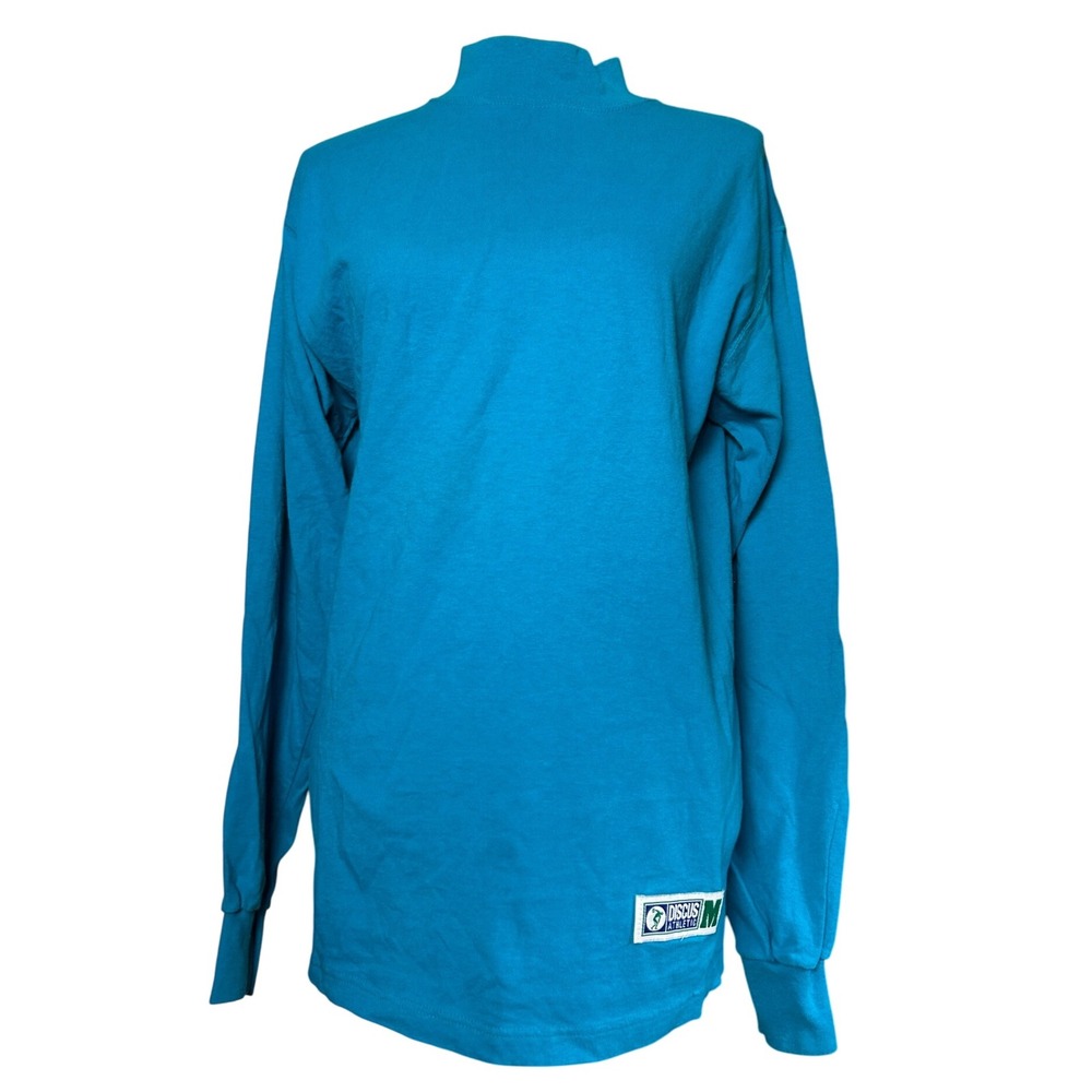 Vintage 90s Retro Discus‎ Athletic Mock Neck Long Sleeve Top Women's Turquoise